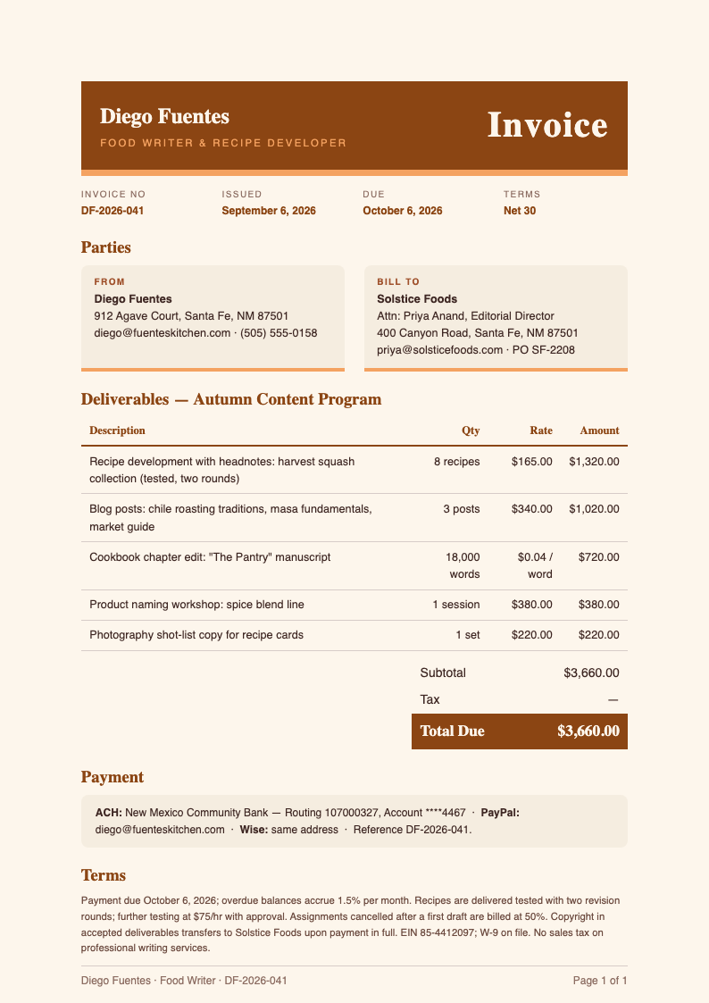 Terracotta sun freelance writer invoice